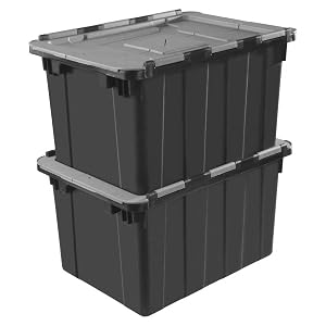 2-Pack 48QT Plastic Storage Box with Lid Large Capacity Lidded Heavy Duty Container for Home Office Warehouse Business