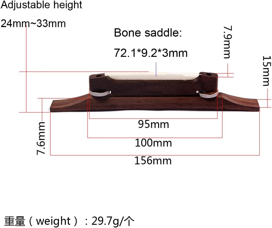 Guitar Bridge Rosewood Adjustable for 6 String Jazz Martin Style Guitar Part Accessories (GA610)