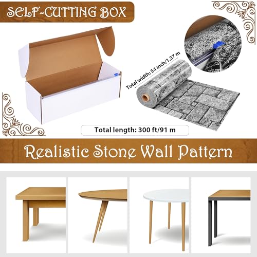 Image of Kochorie 300 Ft X 54 Inch Stone Wall Tablecloth Roll with Cutter Box Disposable Plastic Stone Table Cover Medieval Stone Brick Table Cloth Dirt Floor Wall Backdrops for Farm Wedding Birthday Party