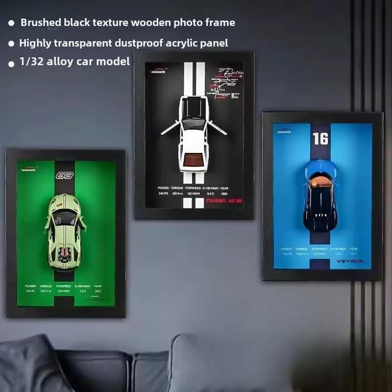 Image of WORSHIPER 3D Car Frame Wall Art Wooden Hanging Painting Frame with Removable Die-Cast Cars, Lights & Sounds Pull-Back Action & Opening Doors Collectible Display for Car Decoration (1:32 Trueno AE 86)