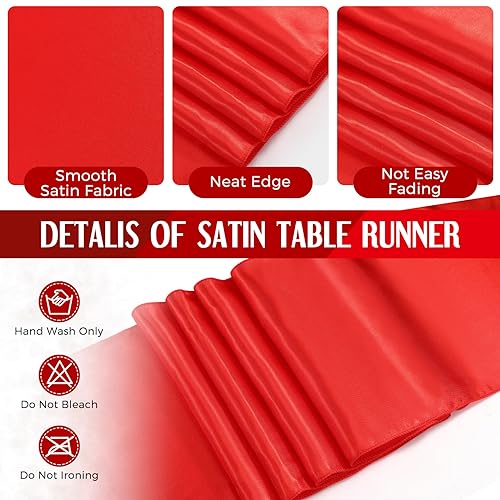 Tudomro 8 Pcs White and Red Round Plastic Tablecloth and Satin Table Runner Set 84 Inch Round Covers 12 x 108 Inch Table Runners for Wedding Birthday Party Baby Shower Anniversary by Tudomro - Image 4