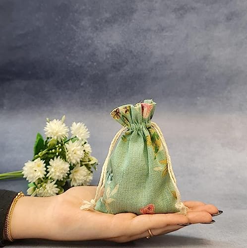 Image of SATYAM KRAFT 100 Pcs Jute Potli Bags for Wedding, Return, Festive Gifting | Eco-Friendly, Handmade Drawstring Bags for Jewelry, Sweets, Dry, Party Favors | Reusable & Biodegradable