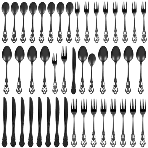 Duxivo Besteck Set, 40-teilig Besteckset für 8 Personen, Edelstahl Poliert Essbesteck, Elegantes Besteck mit Messer Gabel Löffel, Schwarz