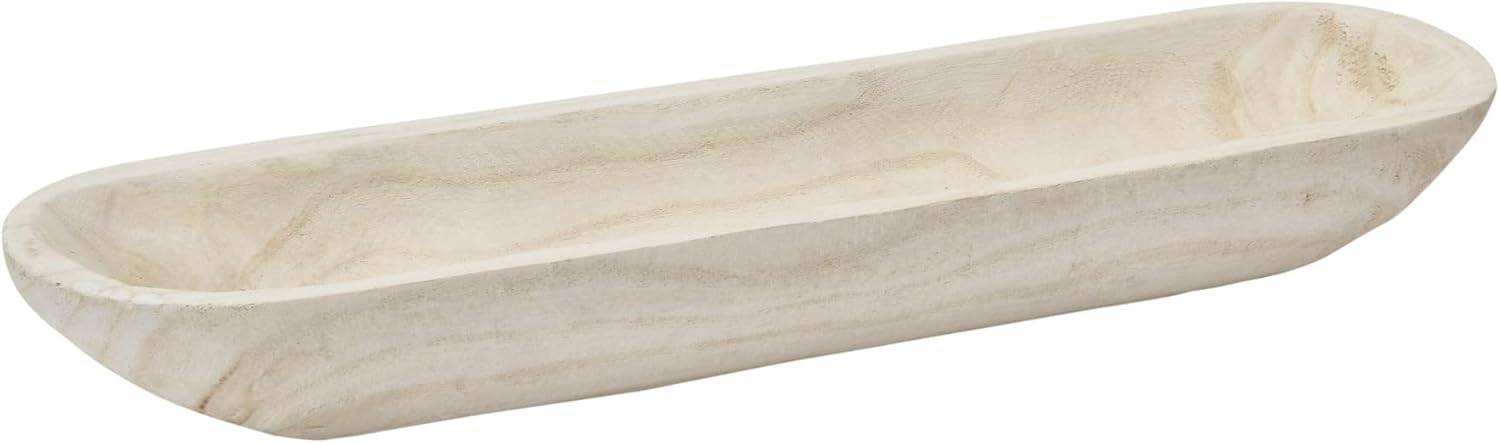 Creative Co-Op Decorative Paulownia Wood Bowl, White Tray