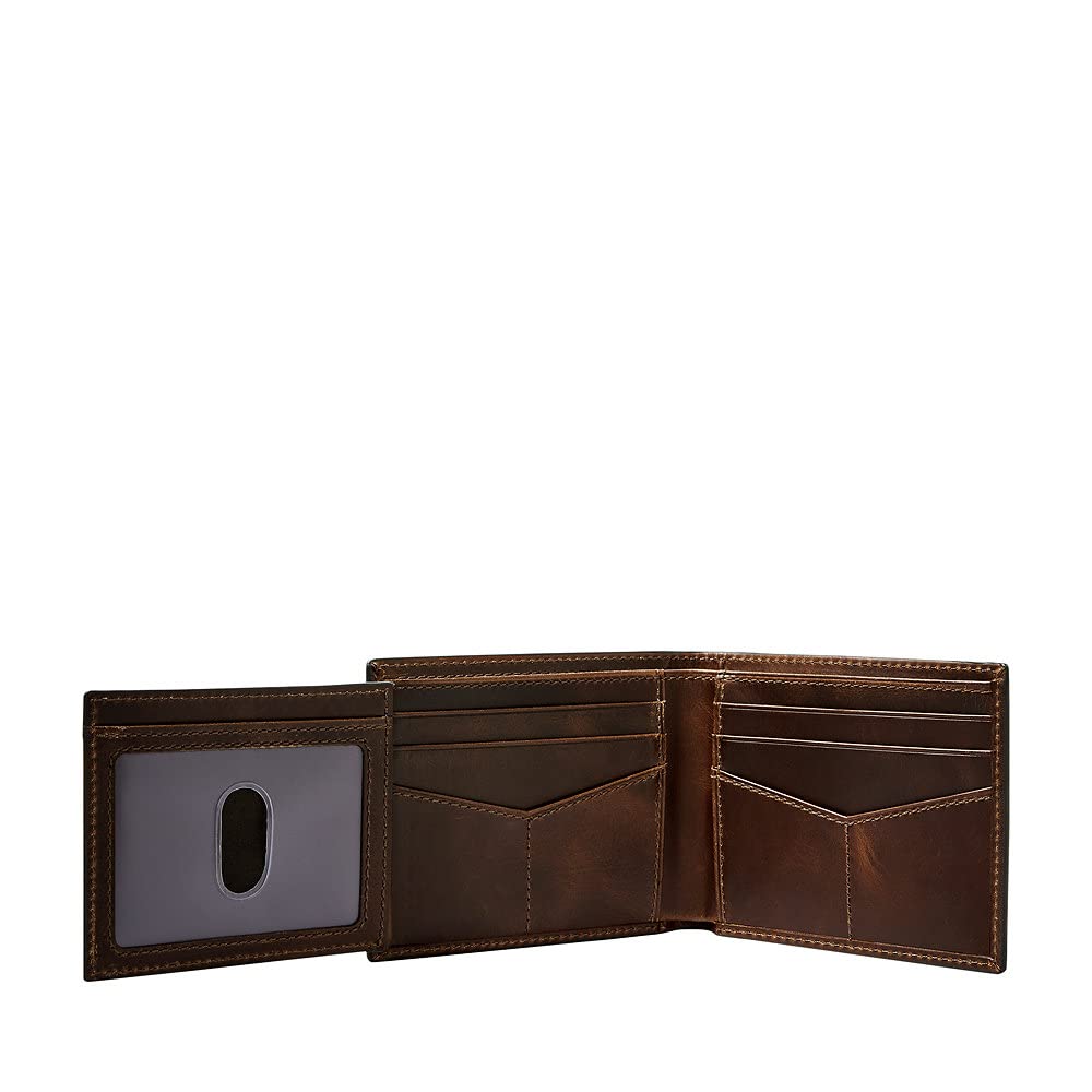 Fossil Geldbörse für Herren Derrick, Leder Bifold Dunkelbraun 11,4 cm (L) x 1,6 cm (B) x 9,2 cm (H) MLG0658201