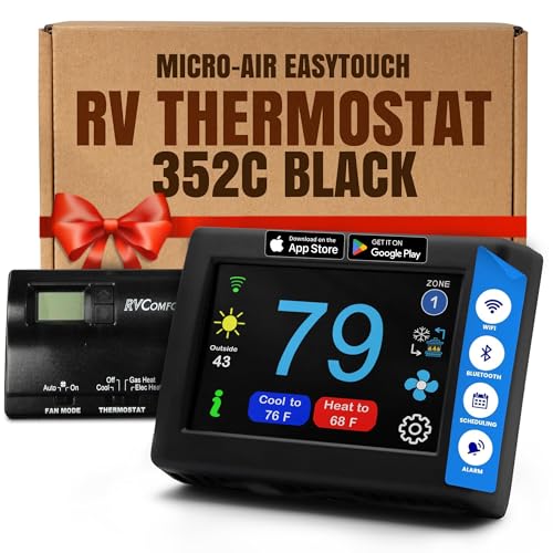 MICRO-AIR EasyTouch Digital RV Thermostat Replacement - Programmable and Reliable - WiFi and Bluetooth Enabled - Replacement Thermostat Compatible with Coleman MACH (352C Black)