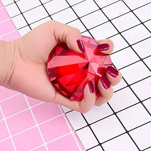 Hiziwimi 80mm Large Crystal Diamond Paperweight with Stand Jewels Wedding Decorations Centerpieces Home Decor (Red)
