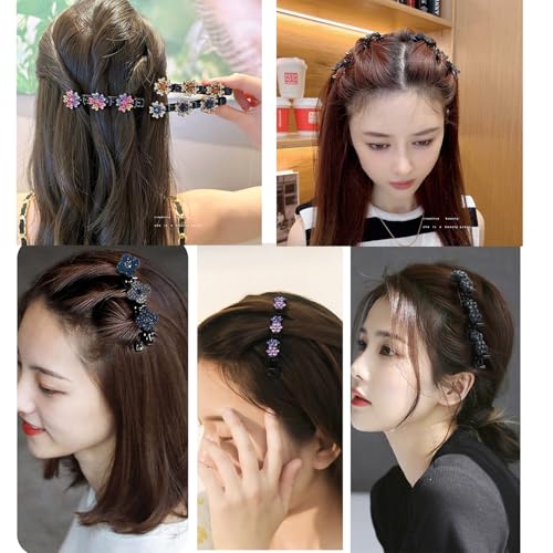 12 piezas pinzas de cabello trenzadas con piedras de cristal brillantes para mujeres y niñas, pinzas de cabello brillantes con flores de cristal, accesorios para peinados miniatura 7