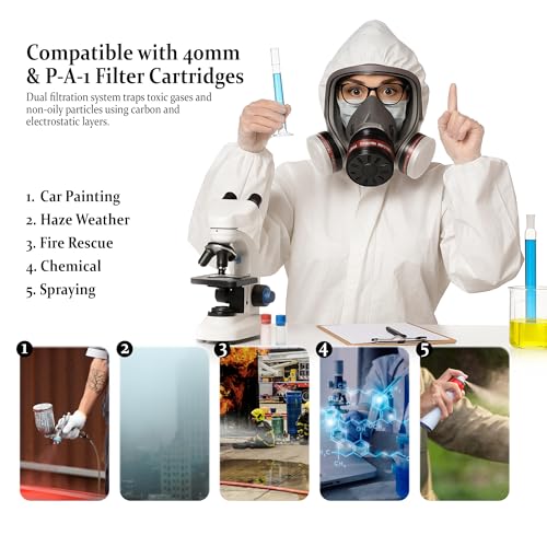 Image of Gas Mask Respirator Set Activated Carbon Filters & Protective Goggles | 6200 Industrial Mask For Epoxy Resin Work, Wall Painting, Welding, Polishing, Spraying & Gas, Construction