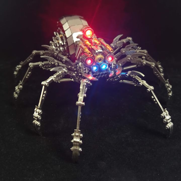 Metalkitor Metalowe puzzle 3D dla dorosłych, zestaw modeli pająków z kolorowym światłem, steampunk, ozdoba DIY, rękodzieło, łamigłówka, idealna dekoracja pokoju i wybór na prezent (250 szt.)