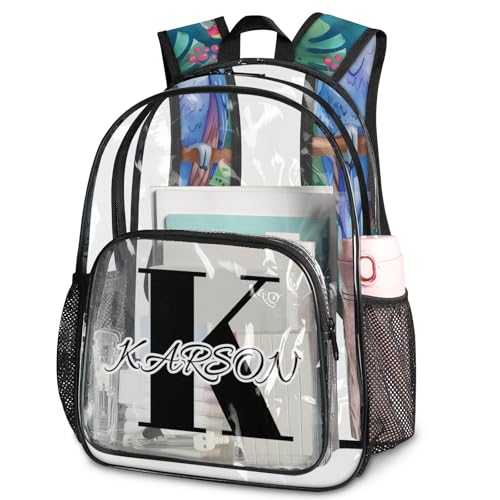 Personalized Parrot Bird Large Clear Backpack Stadium Approved Heavy Duty PVC Plastic Custom Transparent Backpacks See Through Bag with Name