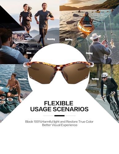 Image of BIRCEN Mens Polarized Sunglasses for Sports: TR90 Lightweight Sun Glasses Wrap Around Shades for Fishing Driving Cycling