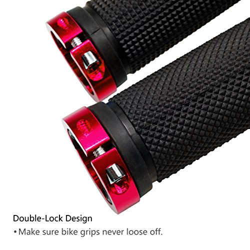 Lycaon Bike Handlebar Grips, Non-Slip-Rubber Adjustable Bicycle Handle Grip With Aluminum Lock, Bike Grips For Mountain Road Foldable Bike Mtb Bmx With End Caps (Red, General End Caps) #TOP1