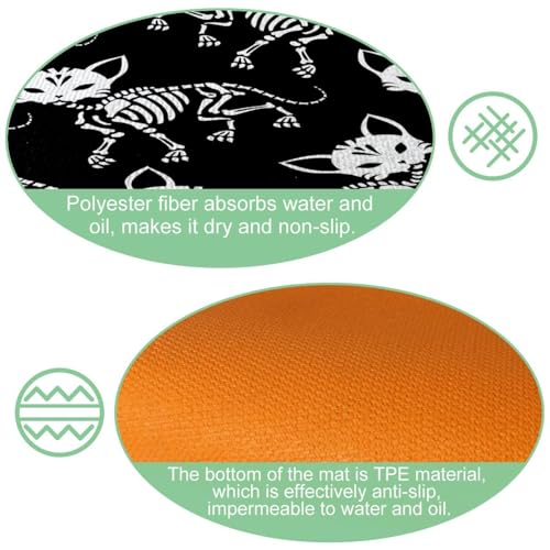 2 alfombrillas de cocina lavables y súper absorbentes con gatos esqueleto 6