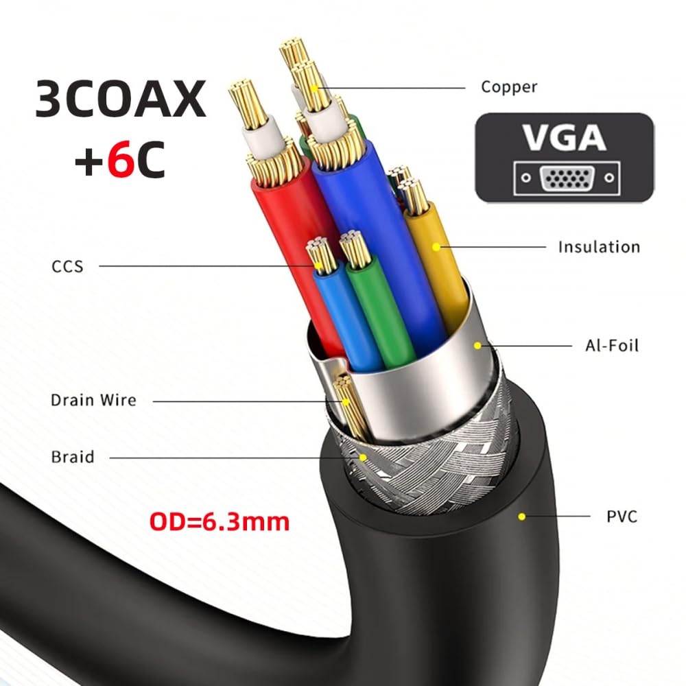 CY Cavo di prolunga VGA RGB maschio ad angolo retto di 90 gradi a maschio dritto 3COAX+6C per monitor proiettore computer