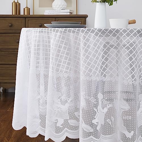 LinenZone-70-Inch-Round-Vintage-Tablecloth-Each-Lace-Tablecloth-Adds-a-Touch-of-Nostalgic-Elegance-to-Your-Farmhouse-Country-Shabby-Chic-or-Rustic-Table-Decor-Sherry-Round-70-White LinenZone 70 Inch Round Vintage Tablecloth Each Lace Tablecloth Adds a Touch of Nostalgic Elegance to Your Farmhouse Country Shabby Chic or Rustic Table Decor Sherry Round 70 White