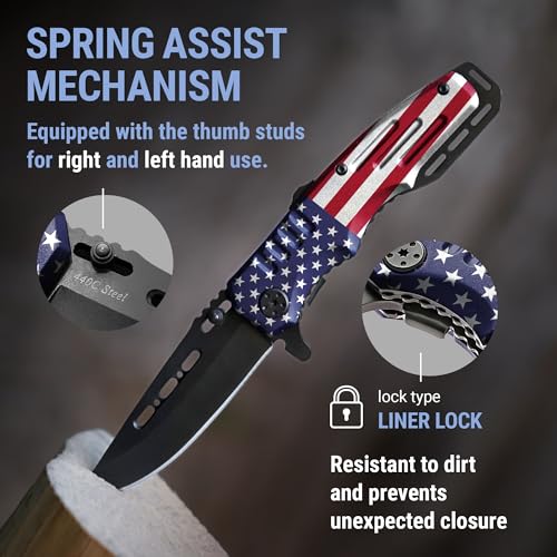 image for Grand Way Spring Assisted Pocket Knife American Flag - Tactical Foldin
