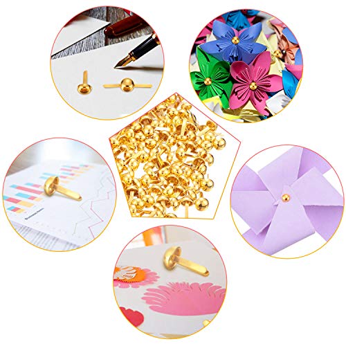 image for Hotop 500 Pieces Paper Fasteners Gold Brads Round Fasteners with White