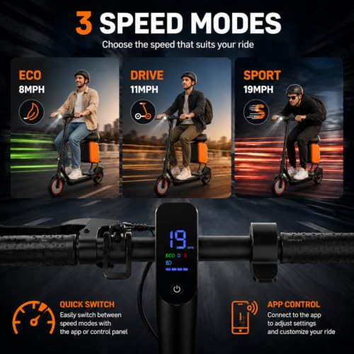 Image of Electric Scooter with Seat, 350W Motor, Up to 19 MPH, 15 to 21 Miles Range, Foldable Commuter E Scooter with Seat