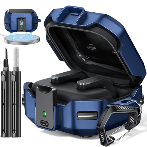 Image of Safety Lock Case for Samsung Galaxy Buds 4 Pro /4 (Blue) | Compatible with MagSafe,with Cleaning Kit & Keychain,Mecha Protective Case