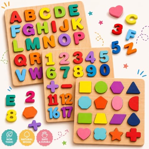 Image of Wooden Learning Educational Board for Kids, Puzzle Toys for 2 Years Old Boys & Girls Educational Toys for Toddlers & Preschoolers, ABCD (Alphabet, Numbers, Shapes