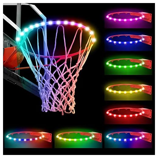 Gute LED Basketball Hoop Lights,Remote Control Basketball Rim Led Light,8 Models Solar Light,Glow-in-Dark,Waterproof,Super Bright String,Ideal for Kids,Adults Playing at Night Outdoors Indoors