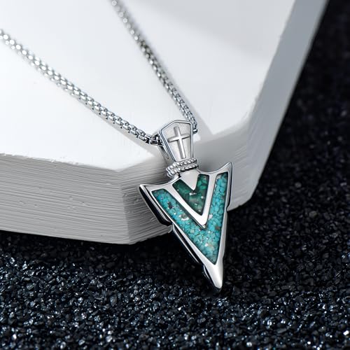 Arrowhead Necklace for Men Women 925 Sterling Silver Turquoise Malachite Celtic/Eye of Horus/Viking Arrow Pendant Amulet Jewelry Gifts Native American Necklace3
