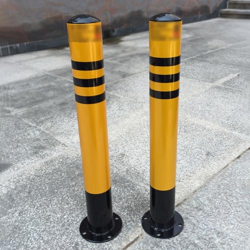 Borne de sécurité en acier jaune 61 cm avec bandes réfléchissantes - 3