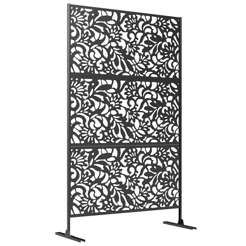 Outsunny Panneau Brise Vue décoratif Extérieur Claustra Décoratif Jardin 3 Panneaux à Motif Floral paravent extérieur avec Support en Acier galvanisé 122 x 45 x...