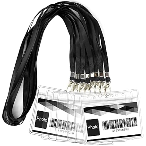 Ollain Lanyards with ID Badge Holder Cruise Lanyards 50 Pack Clear Horizontal PVC Waterproof Name Tag ID Badge Holder and 50 Pcs Flat Neck Lanyard with Swivel Hook for for Offices School (Black) Cover
