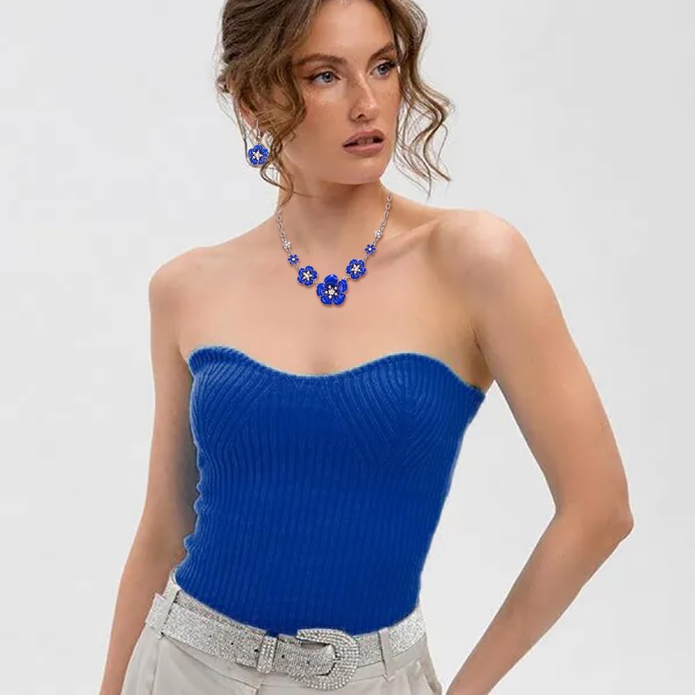 Crysdue Flower Collar Necklace Earrings Set, Floral Statement Summer Beach Chokers Necklaces Jewelry for Women - Image 3