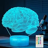 POSSHE Neurology Gifts, 3D Brain Illusion Lamp, Night Light with16 Colors Changing, Remote Control, Timer, Dimmable, Kids Room Decoration, Xmas Brain Model Gifts