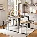Bealife Set di tavolo da pranzo per 4 persone, con struttura in metallo e pannello in MDF, tavolo da cucina salvaspazio con 2 panche, set di tavolo da cucina per appartamento, sala da pranzo, angolo
