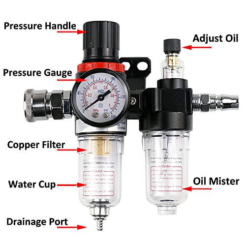 Filter Regulator Components MOCNT 1/4″ Air Filter Regulator Air Compressor Moisture Trap Kit Oil ...