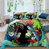3D Housse de Couette 220 x 240 Perroquet Parure de Lit Adulte 2 Personnes avec Fermeture Éclair avec 2 Taies d'oreiller 65x65 cm Literie Douce en Microfibre