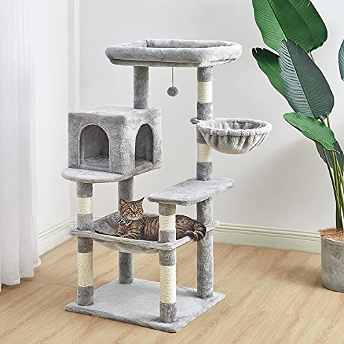 Kilodor 49.2 Inches Multi-Level Cat Tree Condo,Cat Tower With Sisal Scratching Post, Plush Perches,Hammock,Kitten Playhouse #TOP2
