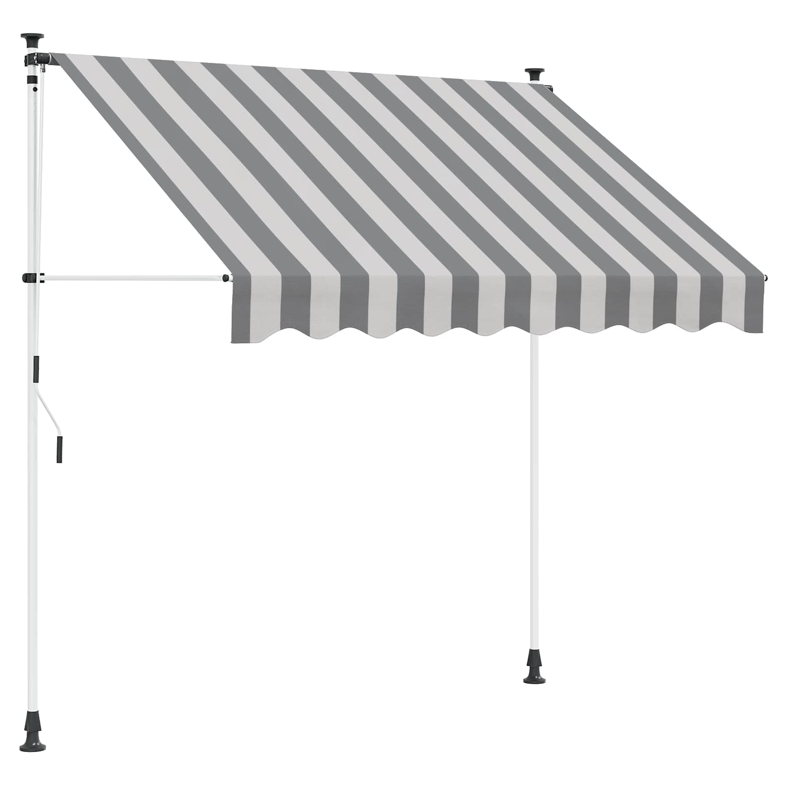Tenda da sole estensibile con braccio articolato, 350 cm, manuale, con manovella, protezione dal vento, protezione da sguardi indiscreti, per terrazze, balconi e giardini, antracite, bianco