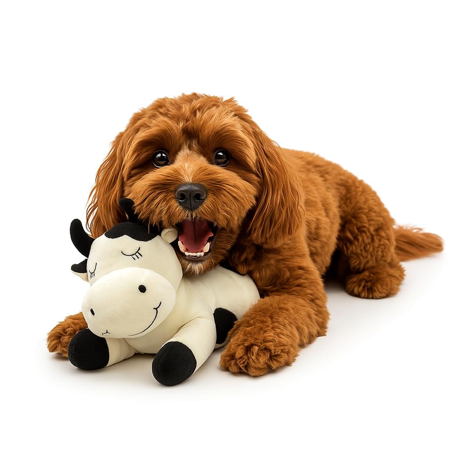 NANDOG My BFF Daisy The Cow Plush Dog Toy Soft Squeaky Pet-Only Toys for Dogs Cats Durable Cuddly