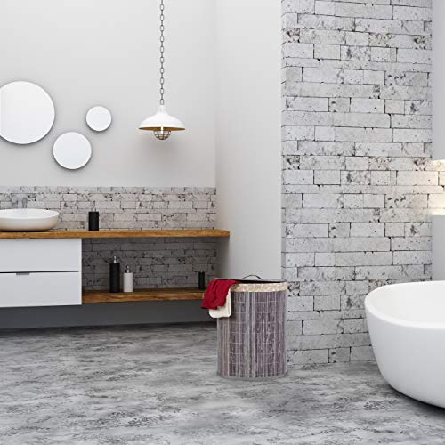Relaxdays Cesto Portabiancheria, 30 l, per Bagno & Camera, Pieghevole, Semiovale, con Coperchio, Naturale, bambù, Poliestere, Pannelli MDF, 1 pz - Image 6