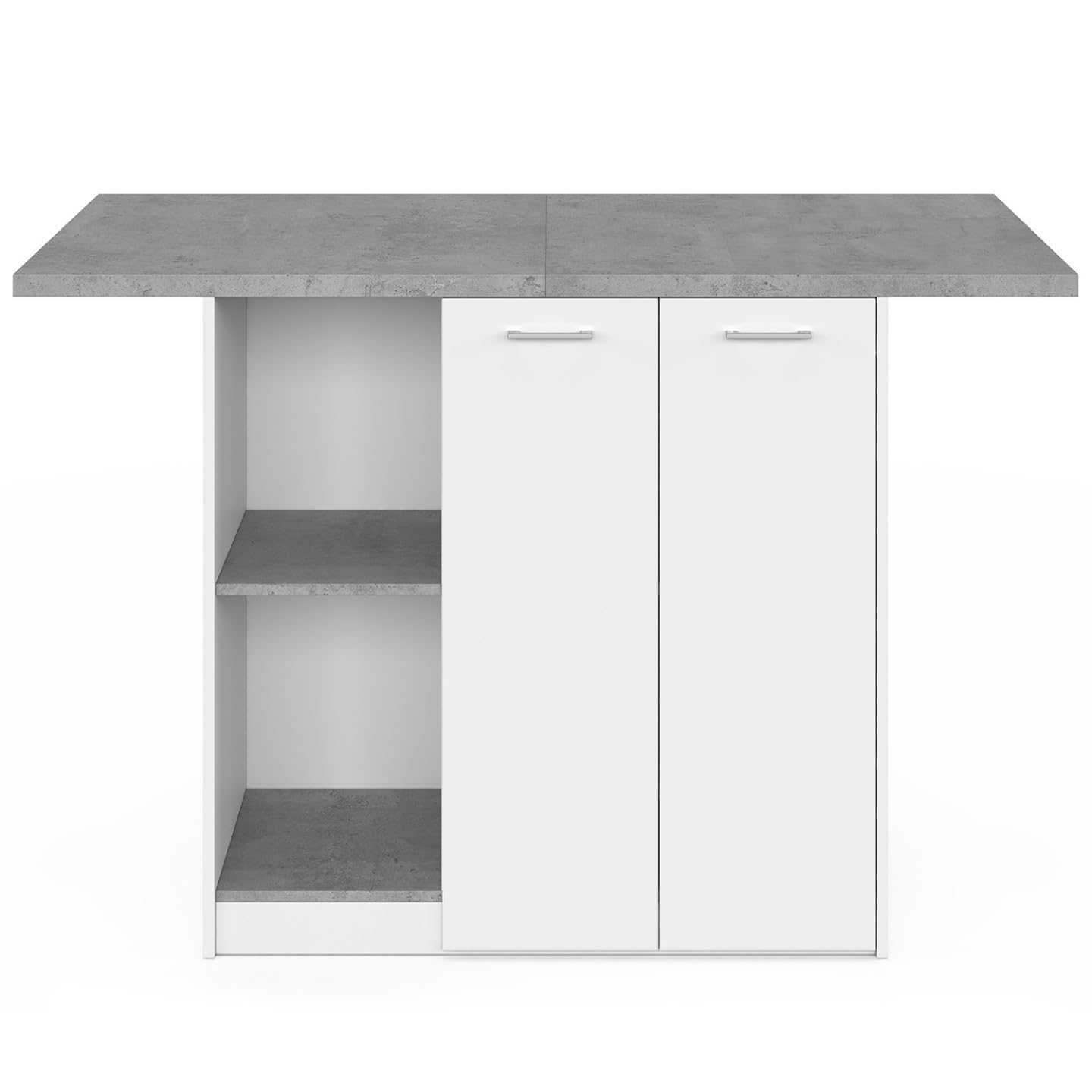 IDMarket - Ilot Central BAO 140 cm 4 Personnes Bois Blanc avec Plan de Travail Effet béton