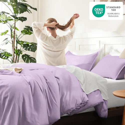 Image of Litanika Lavender Purple Comforter Full Size, 3 Pieces Lightweight Solid Bedding Comforter Set, All Season Fluffy Bed Set (79x90In Comforter & 2 Pillowcases)