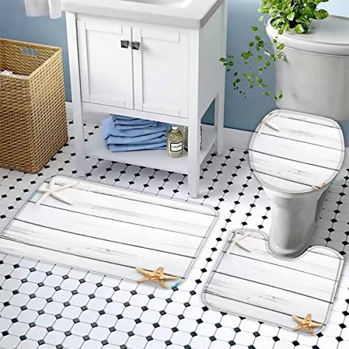 Zifarm Badematte rutschfeste 50x80 cm Holz Badvorleger-Set 3D Seestern Antik Mikrofaser Flanell Absorbierend Badematten… – Bild 5