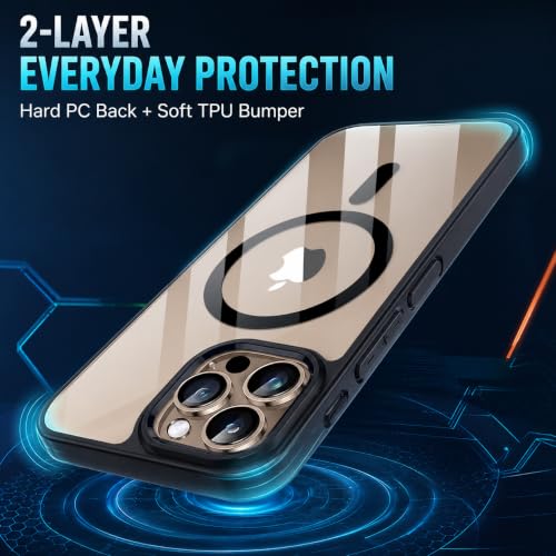 Image of MAGA Back Case Cover for Apple iPhone 16 Pro Max, Transparent Black Magnetic Case Compatible with MagSafe, Hybrid Hard PC Back & Soft TPU Bumper, Shockproof Protective Cover - Black