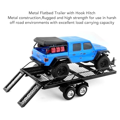 Remorque à plat en métal RC double essieux avec support pour crawler