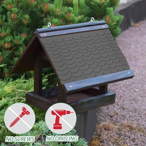 RANJIMA Dachpappe für Vogelhaus, 32 Stück Dachpappe Selbstklebend, Filz Dachfolie Selbstklebend Wasserdicht Mini Dachschindeln für Vogelhaus, Gartenhaus, Nistkasten, Hasenstall, Insektenhotel, Grau