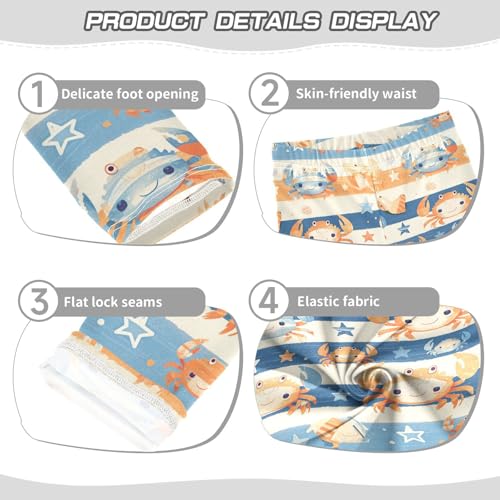 KLL Striped Pattern Cute Watercolor Crabs Toddler Girls Athletic Leggings Fashion Full Length Activewear Gym3