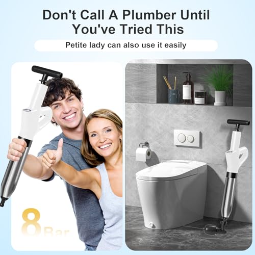 Image of Toilet Plunger - Plungers for Bathroom Heavy Duty, Powerful Toilet Snake for Unclogging Plunger with Real-Time Pressure Indicator Plungers for Washbasin, Floor, Kitchen Clogged (White)
