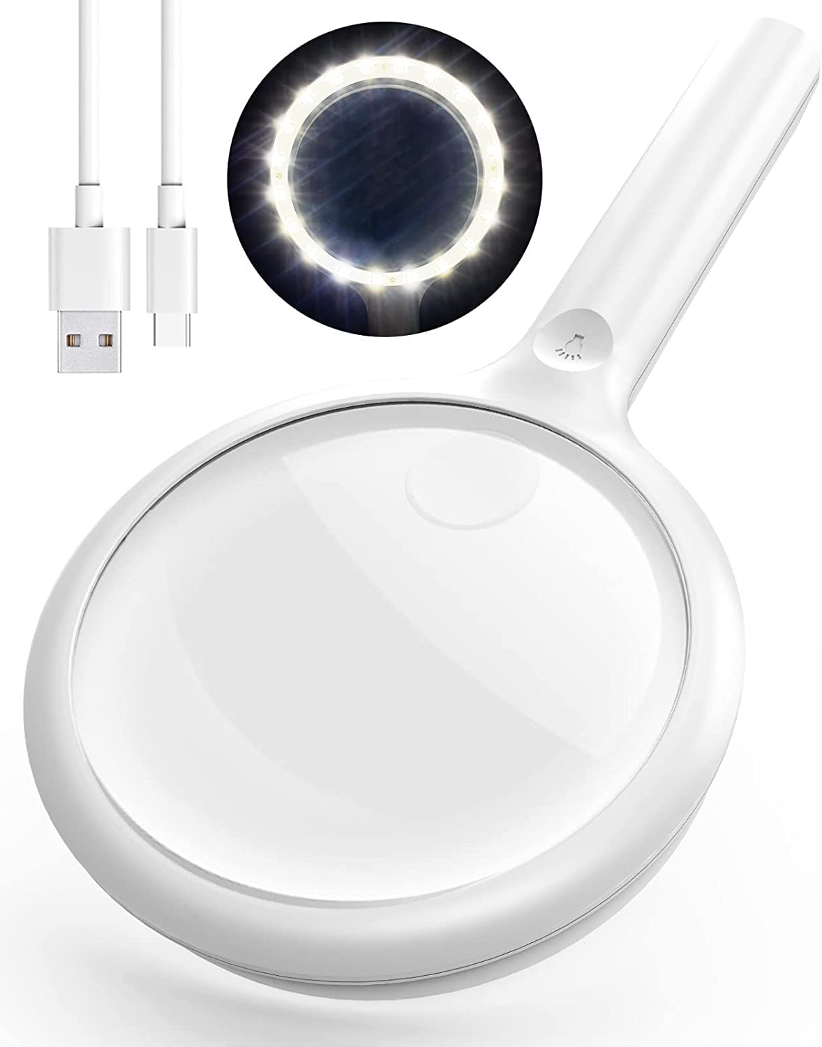 SYOSI Magnifying Glass with LED Light, 4.3 Inches 3X Handheld Magnifying Glass with 20 LED Lights for Reading