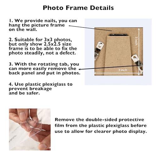 Image of JCJMY 3x3 Picture Frame White for Tabletop, 3 x 3 Square Photo Frame with Shatter Resistant Plexiglass, Sturdy 3 by 3 Poster Frame, White