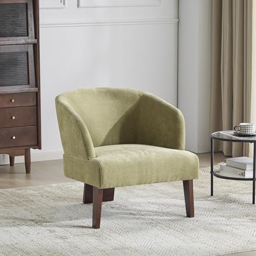 Sillón Barrel Verde Oliva Tela con Base de Madera miniatura 3